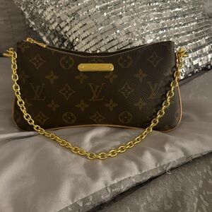 Louis Vuitton Brown Monogram Clutch with Gold Chain